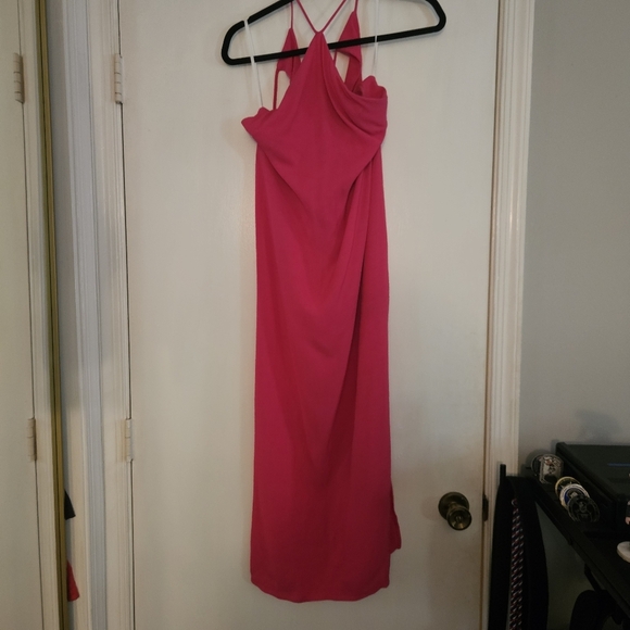 ARITZIA BABATON 1-01 MODERN FUSCHIA HALTER DRESS side slit size S - Picture 2 of 10